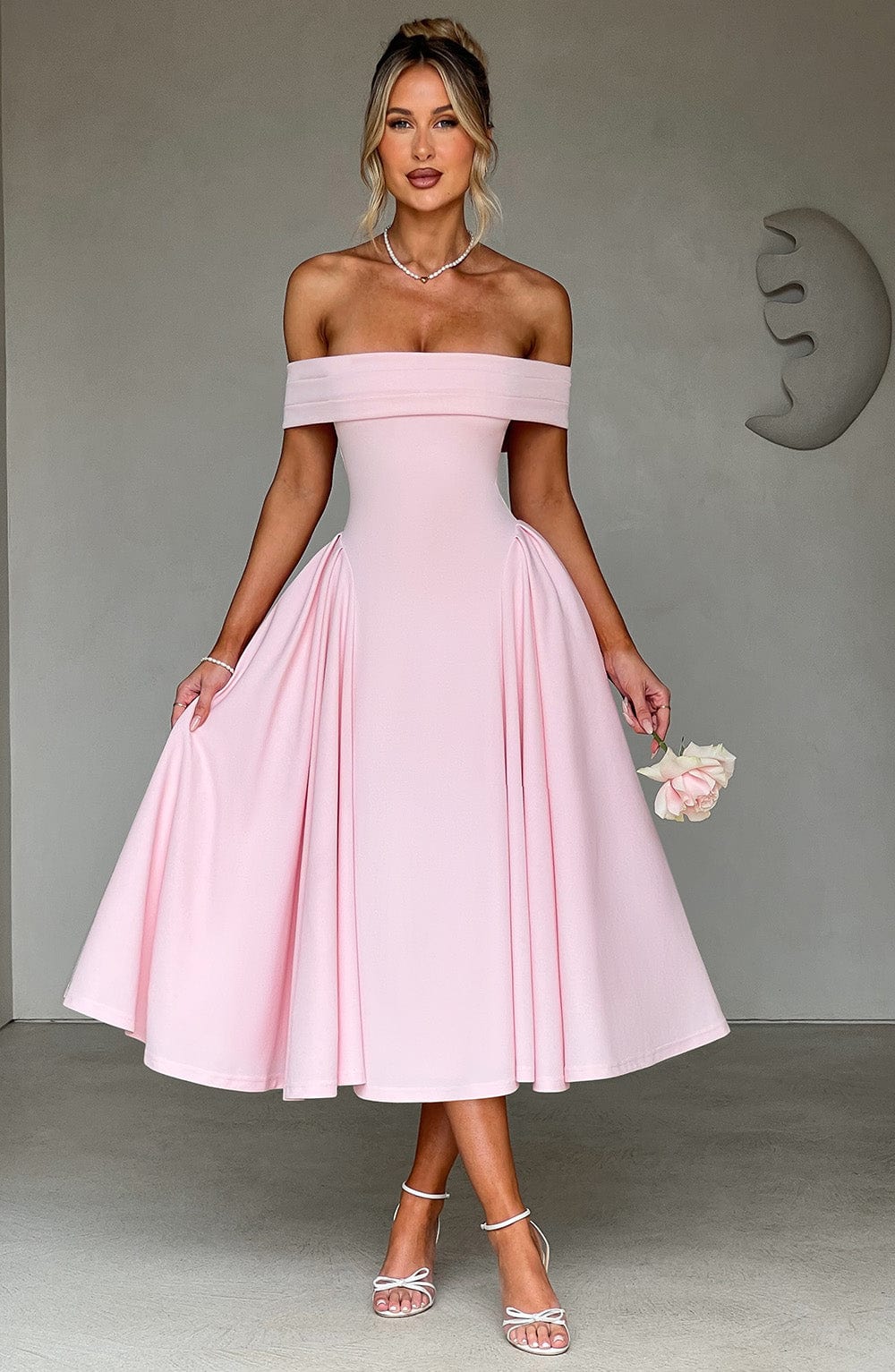 Vestido Midi Rosa Bardot Tul Marisa