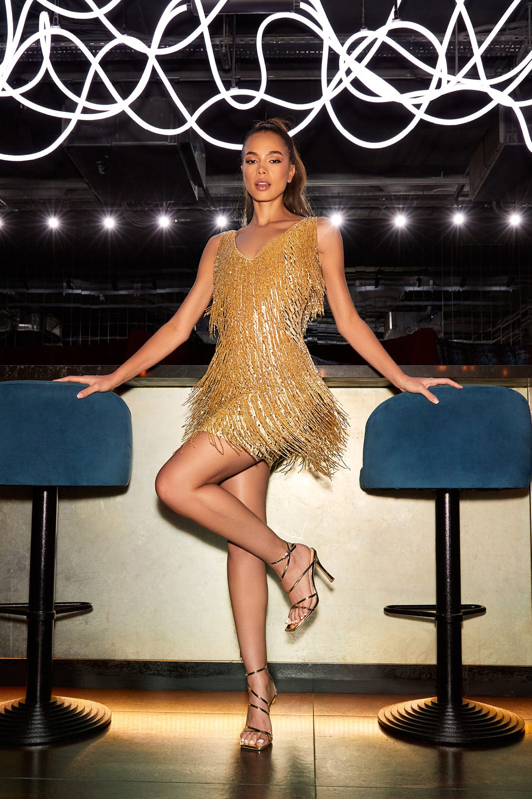 Vestido Fiesta Corto Flecos Lentejuelas Eloah