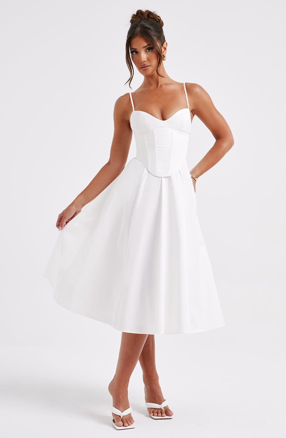 Vestido Midi Blanco Voilé Corsé Camila