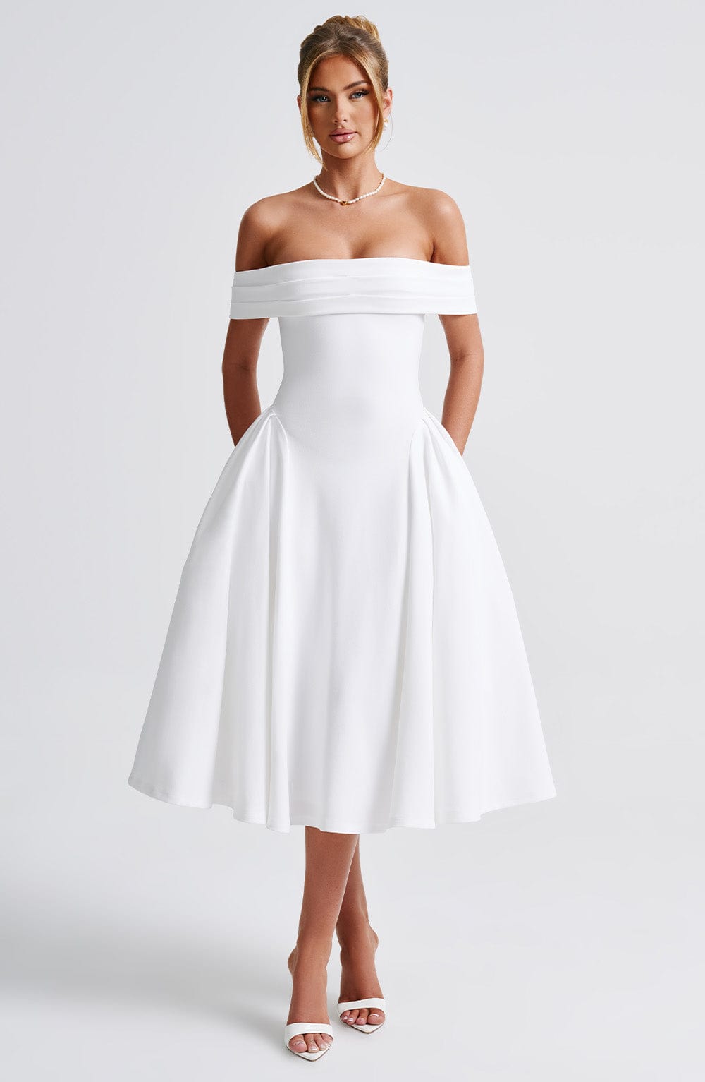 Vestido Midi Blanco Bardot Tul Marisa