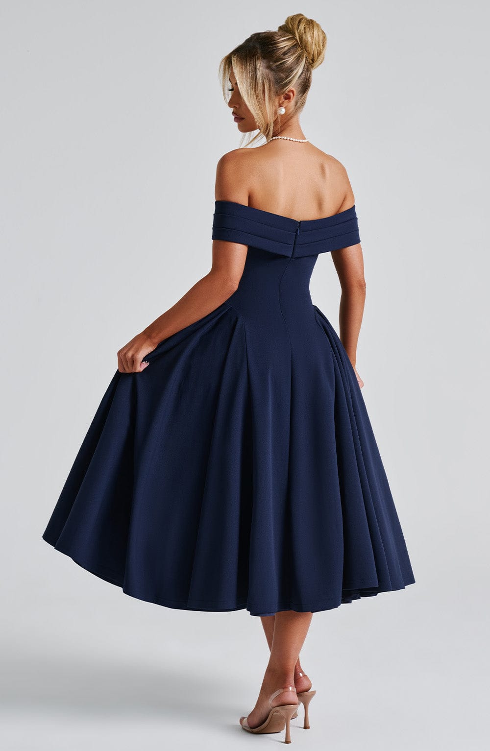Vestido Midi Azul Marino Bardot Tul Marisa