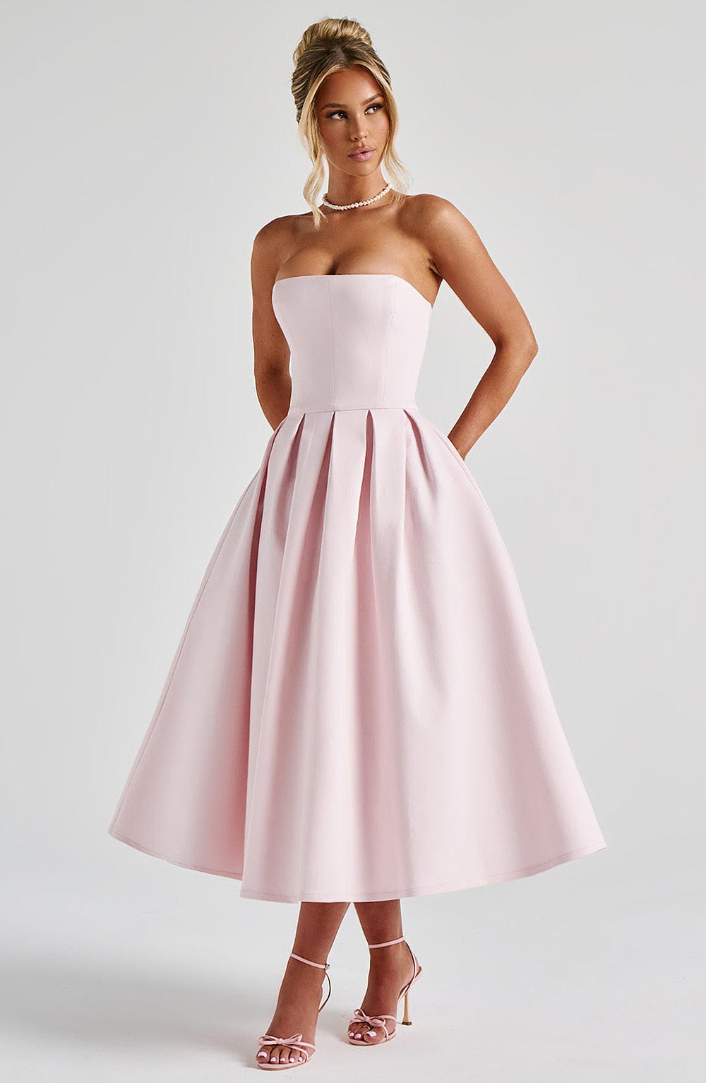 Isalina Strapless Soft Pink Midi Dress