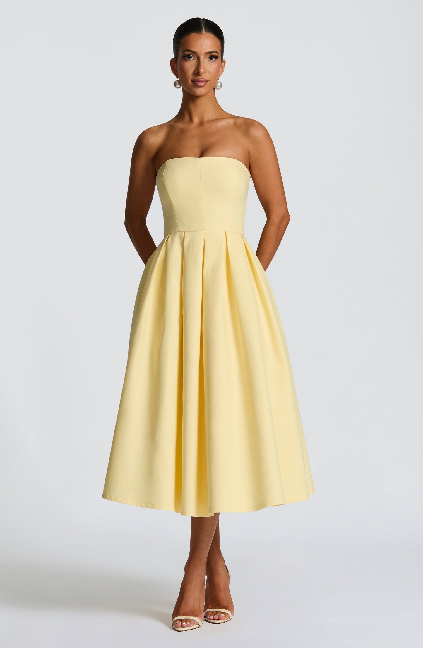 Isalina Strapless Yellow Midi Dress