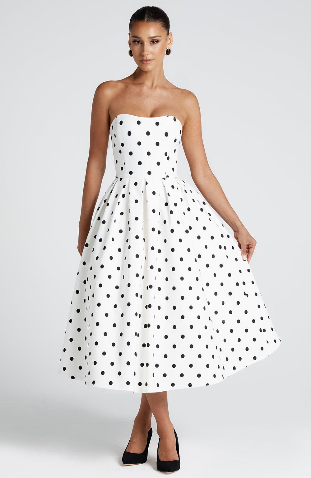 Isalina Strapless Black and White Midi Dress