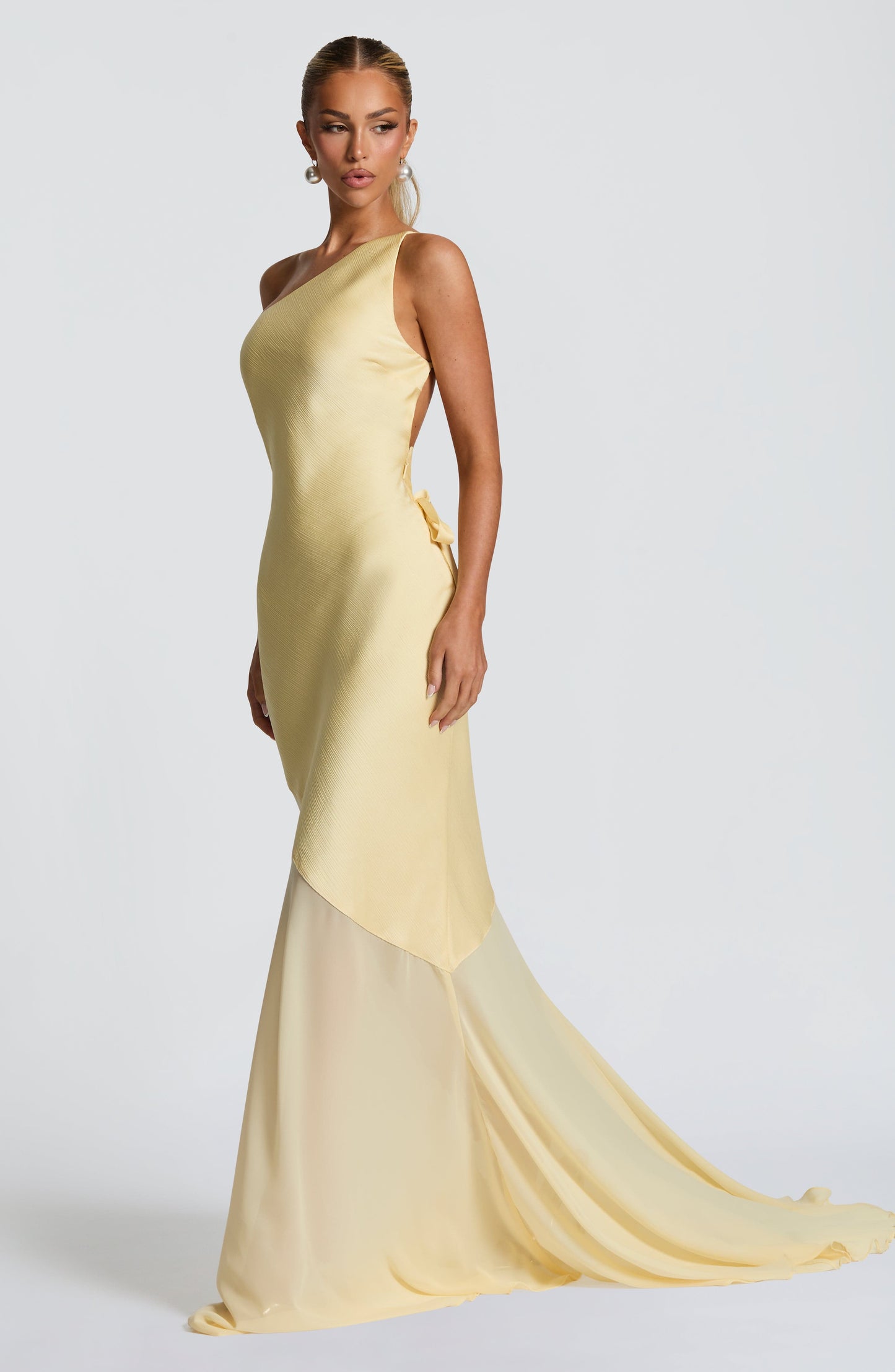 Mireya Satin One-Shoulder Yellow Maxi Dress