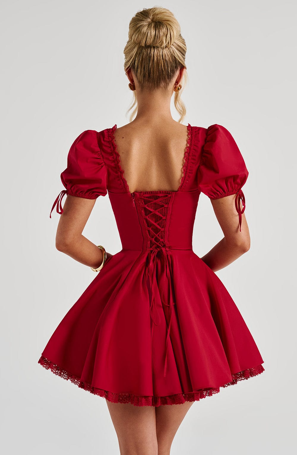 Vestido Mini Rojo Corsé Mangas Antonia
