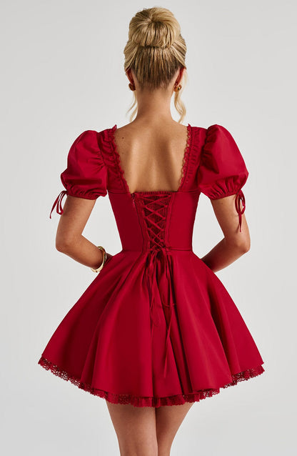 Vestido Mini Rojo Corsé Mangas Antonia