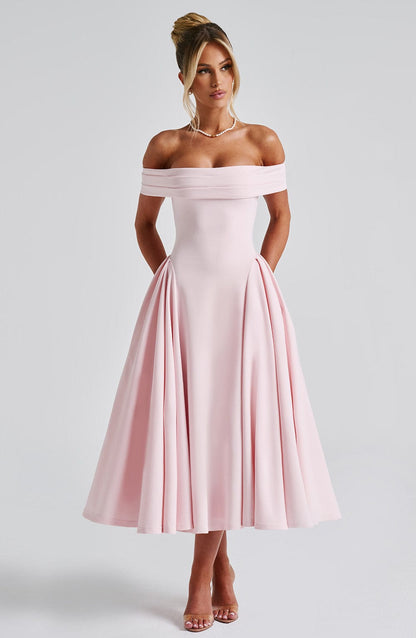 Vestido Midi Rosa Bardot Tul Marisa