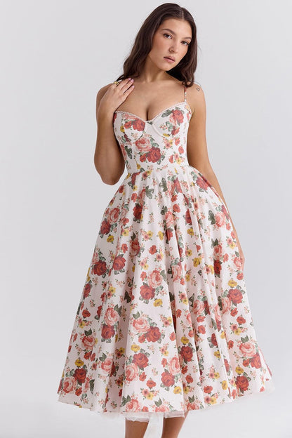 Vestido Midi Floral Rosas Cintia