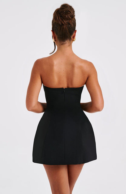 Vestido Mini Negro Crepé Burbuja Asha