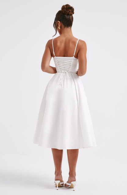 Vestido Midi Blanco Voilé Corsé Camila