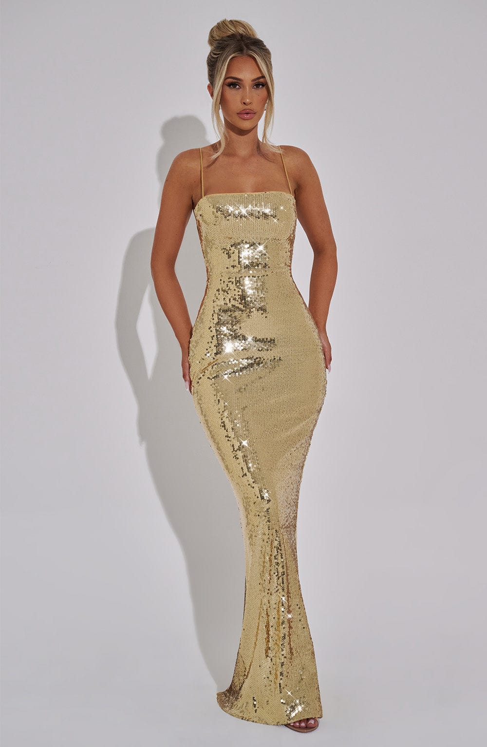 Vestido Largo Dorado Lentejuelas Paula