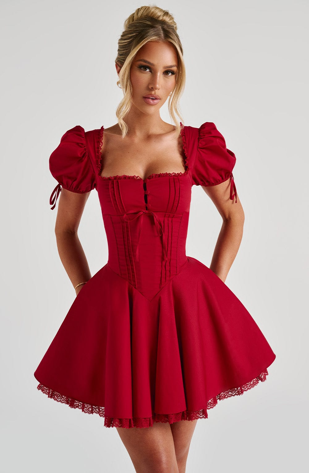 Vestido Mini Rojo Corsé Mangas Antonia