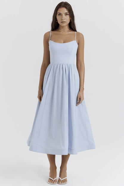 Vestido Midi Azul Crepé Sofía