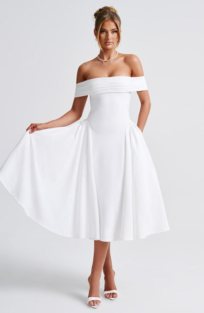 Vestido Midi Blanco Bardot Tul Marisa