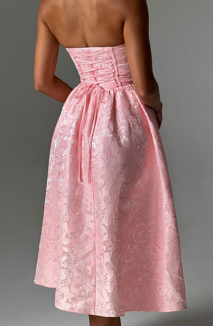 Vestido Midi Rosa Jacquard Corsé Sara