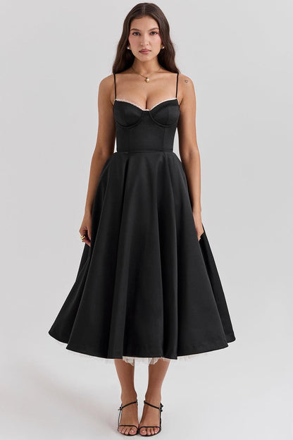 Vestido Midi Negro Tul Escote Cintia