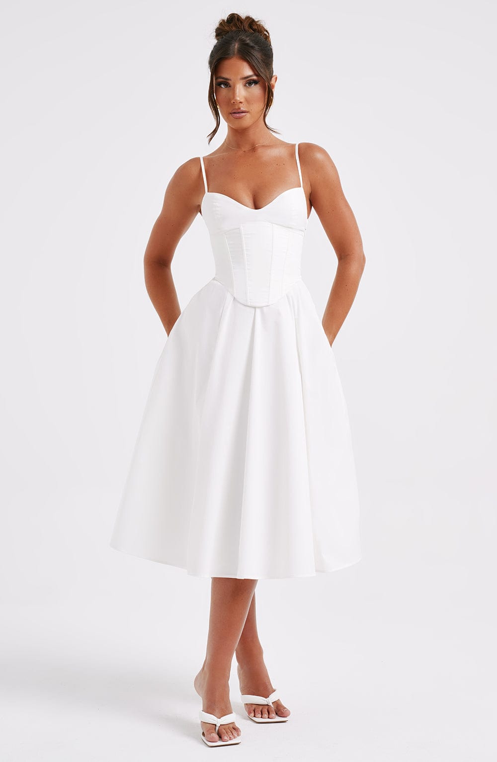 Vestido Midi Blanco Voilé Corsé Camila