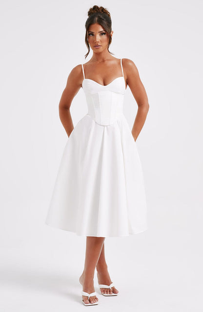 Vestido Midi Blanco Voilé Corsé Camila