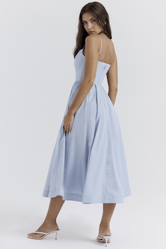 Vestido Midi Azul Crepé Sofía
