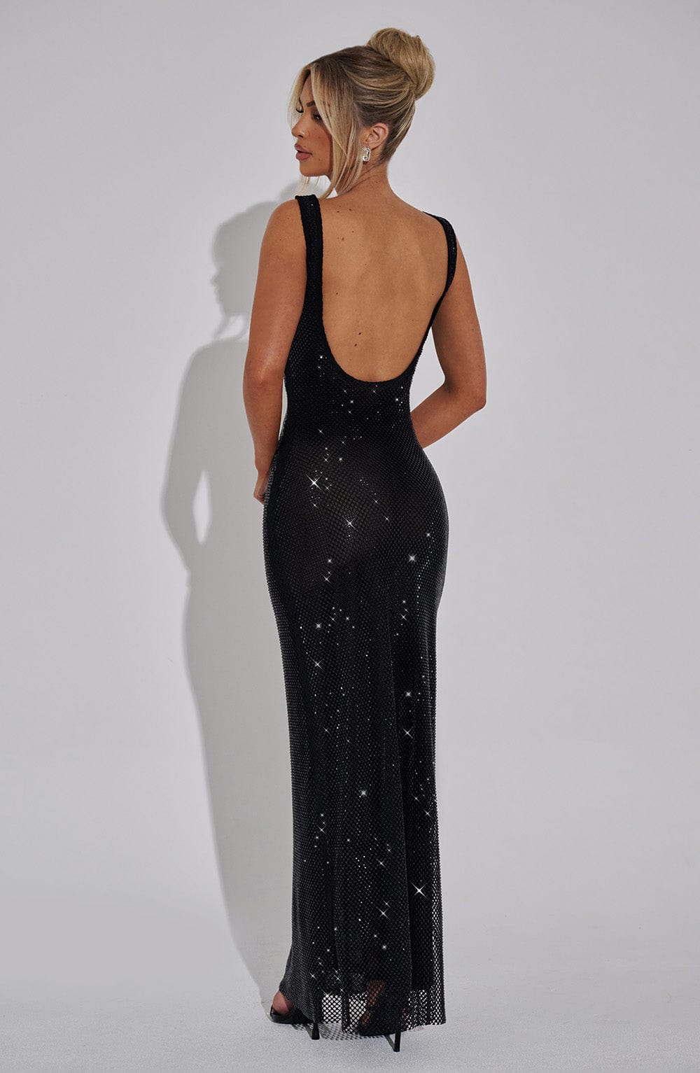 Vestido Maxi Negro Malla Pedrería Paola