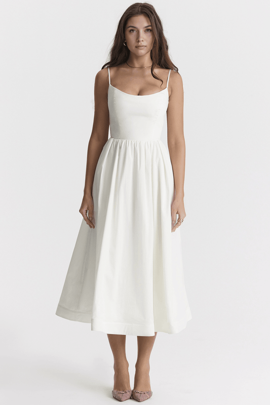 Vestido Midi Blanco Crepé Sofía