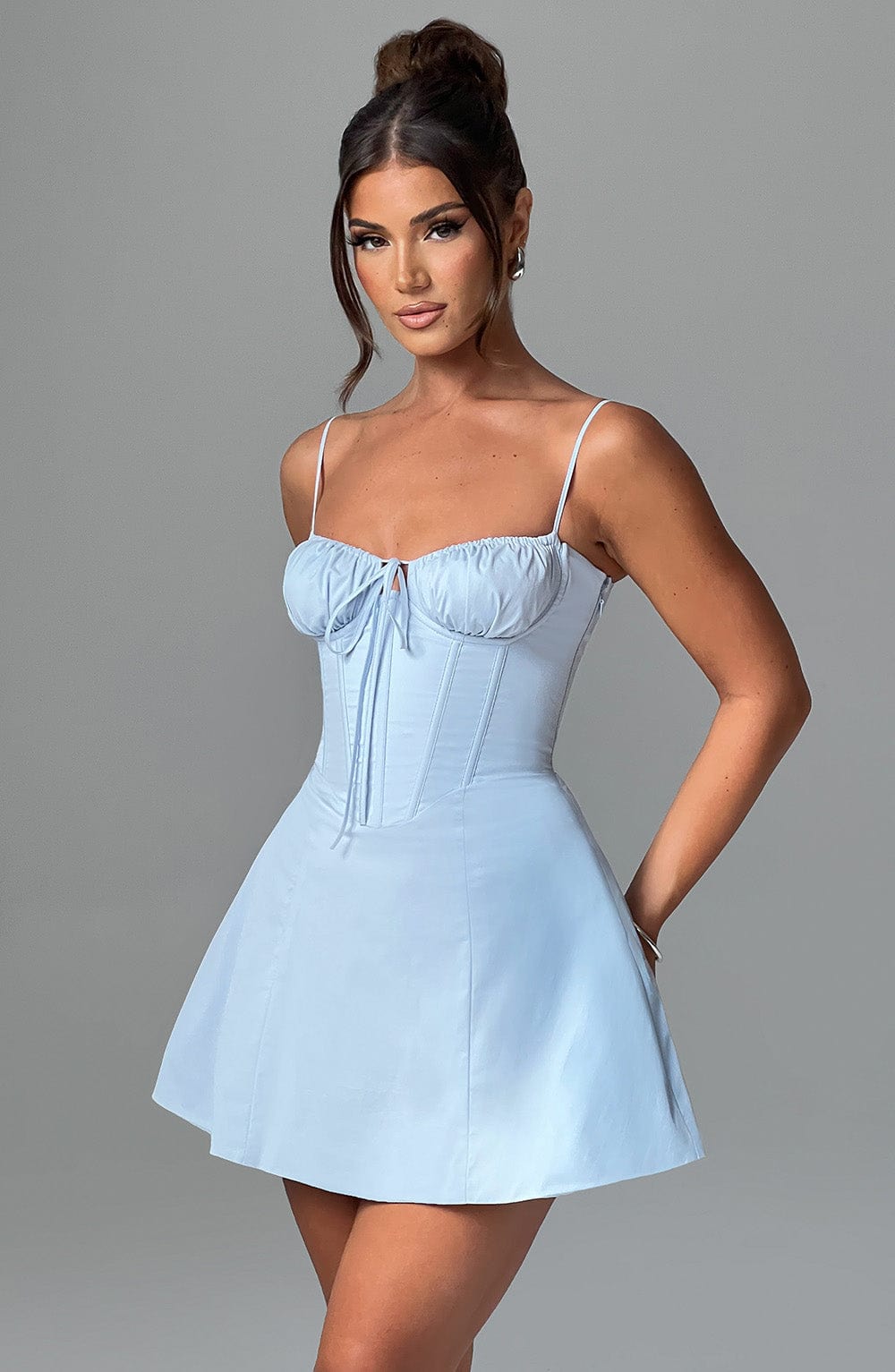 Vestido Mini Azul Claro Algodón Corsé Carmen
