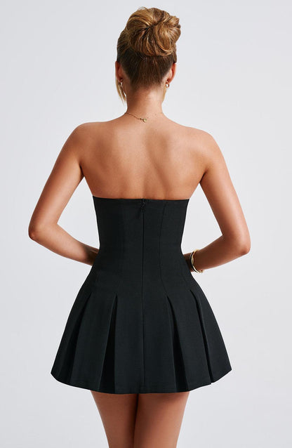 Vestido Mini Negro Plisado Corsé Bruna