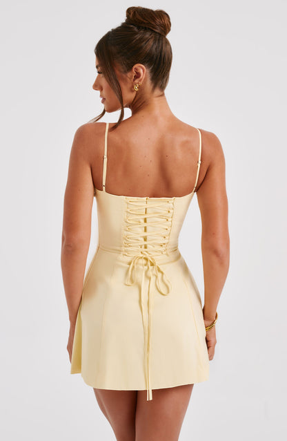 Vestido Mini Amarillo Algodón Corsé Carmen
