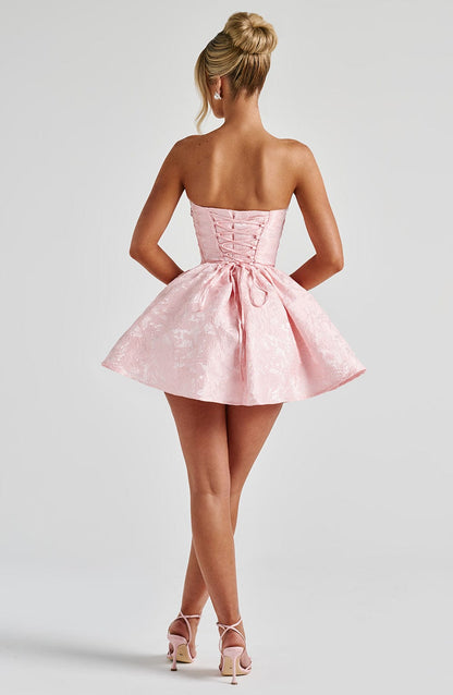 Vestido Mini Rosa Jacquard Lazo Marta