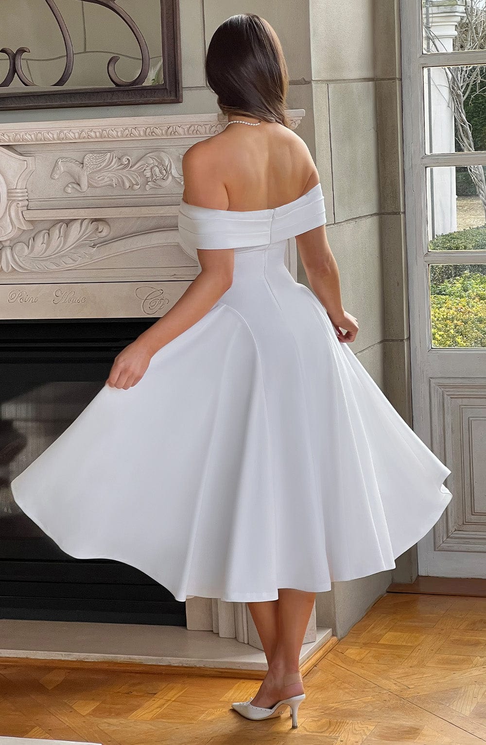 Vestido Midi Blanco Bardot Tul Marisa