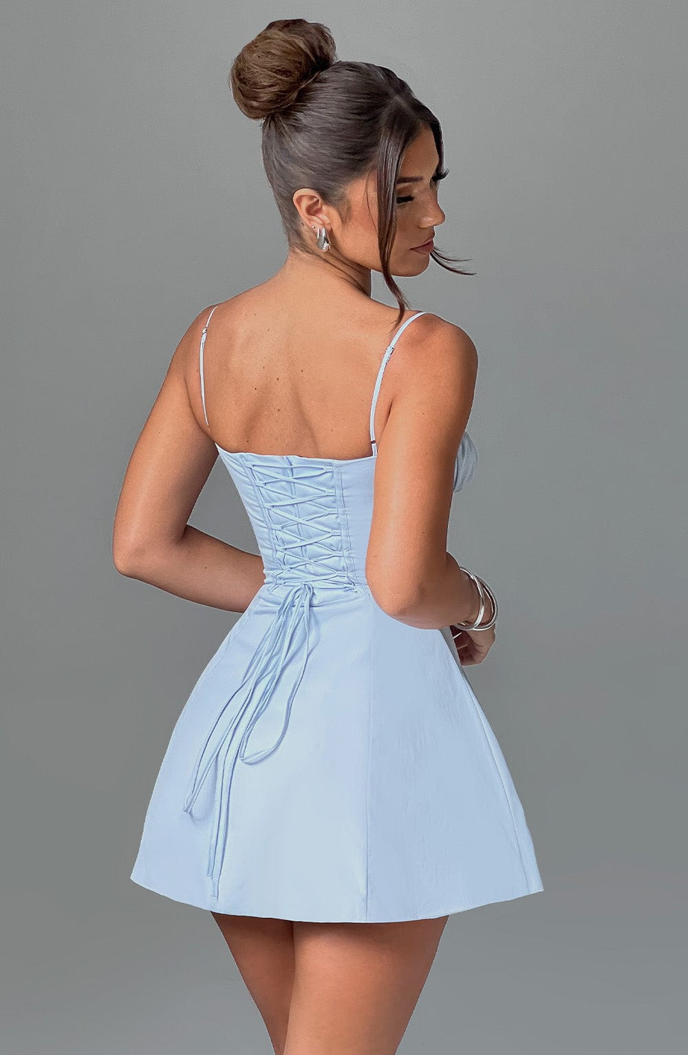 Vestido Mini Azul Claro Algodón Corsé Carmen