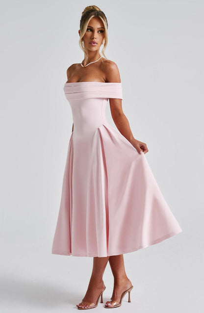Vestido Midi Rosa Bardot Tul Marisa