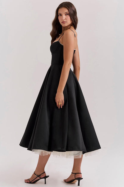 Vestido Midi Negro Tul Escote Cintia