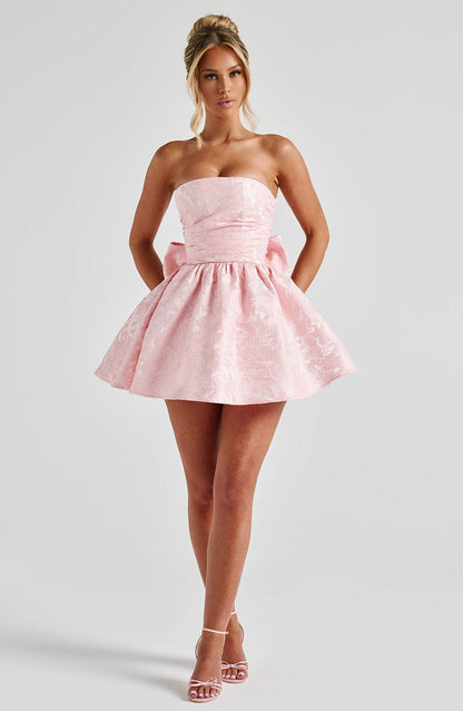 Vestido Mini Rosa Jacquard Lazo Marta
