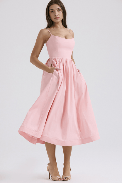 Vestido Midi Rosa Crepé Sofía