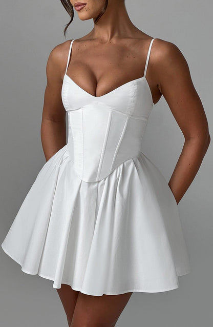 Vestido Mini Marfil Espalda Corsé Ana
