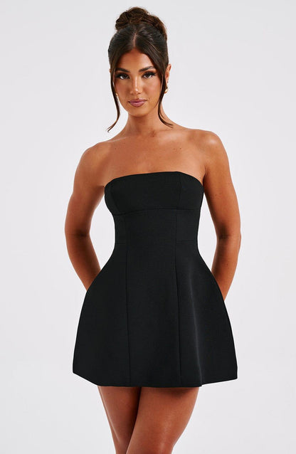 Vestido Mini Negro Crepé Burbuja Asha