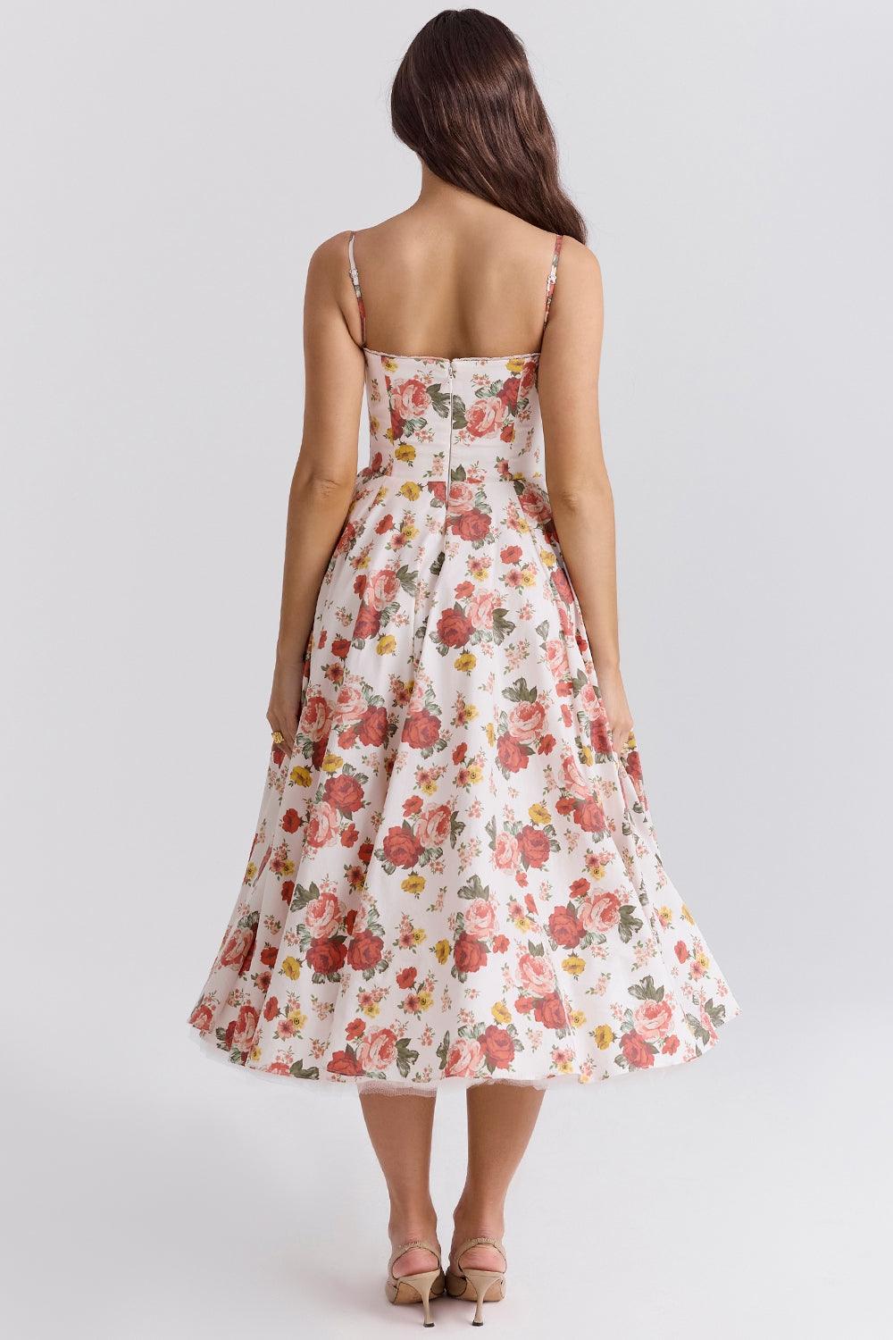 Vestido Midi Floral Rosas Cintia