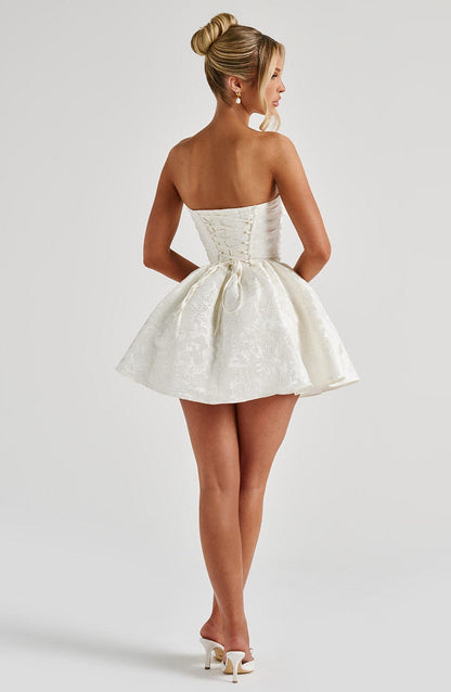 Vestido Mini Marfil Jacquard Lazo Marta