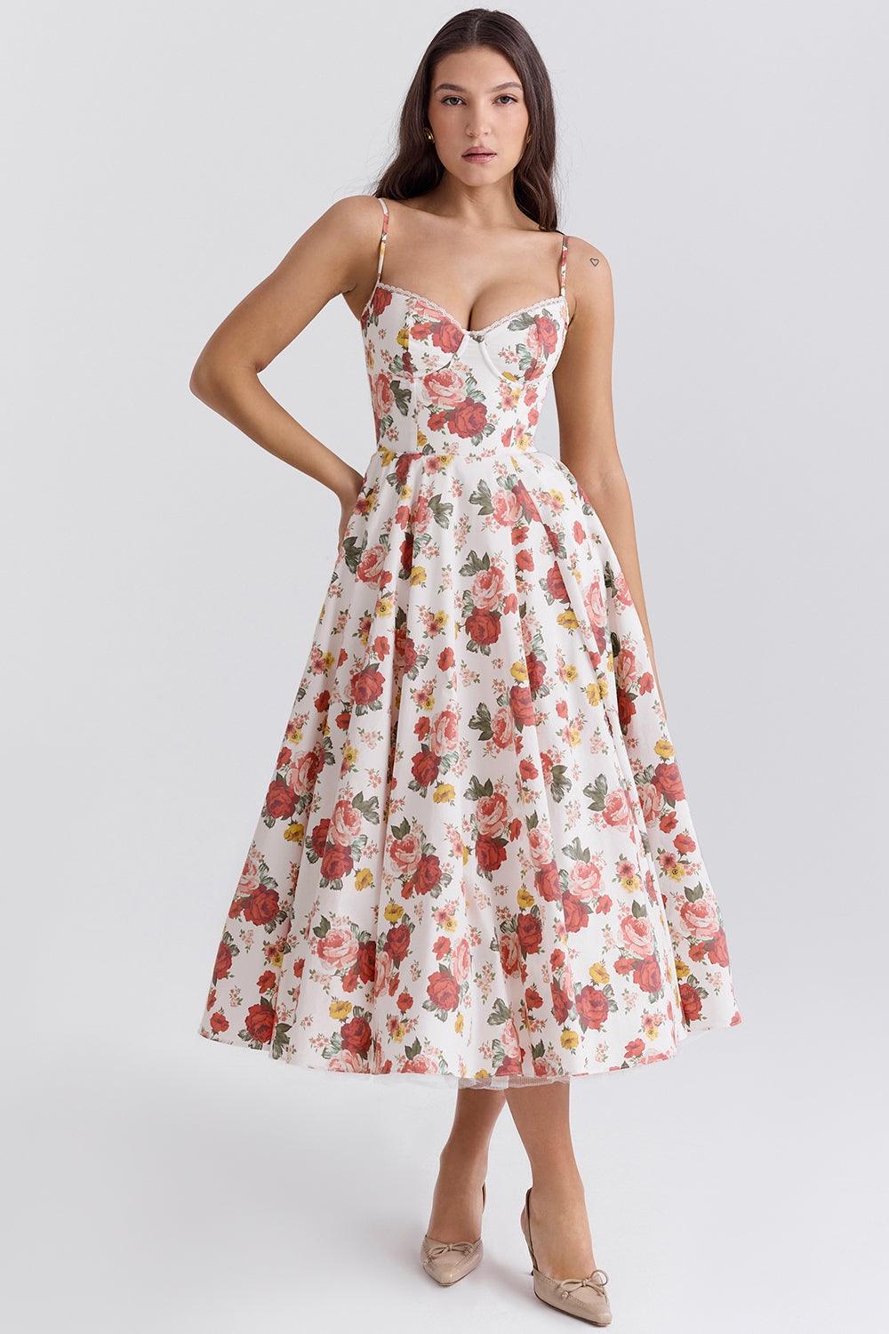 Vestido Midi Floral Rosas Cintia