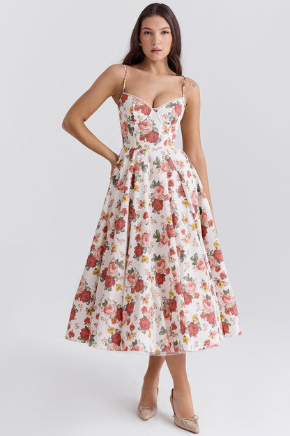 Vestido Midi Floral Rosas Cintia