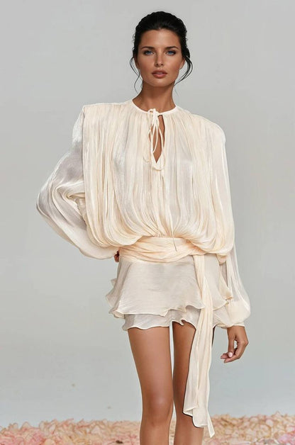 Vestido Mini Marfil Fiesta Lazo Olivia
