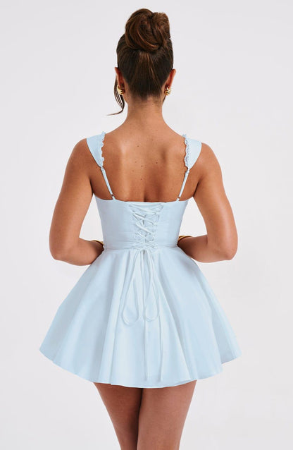 Vestido Mini Azul Corsé Botones Antonela