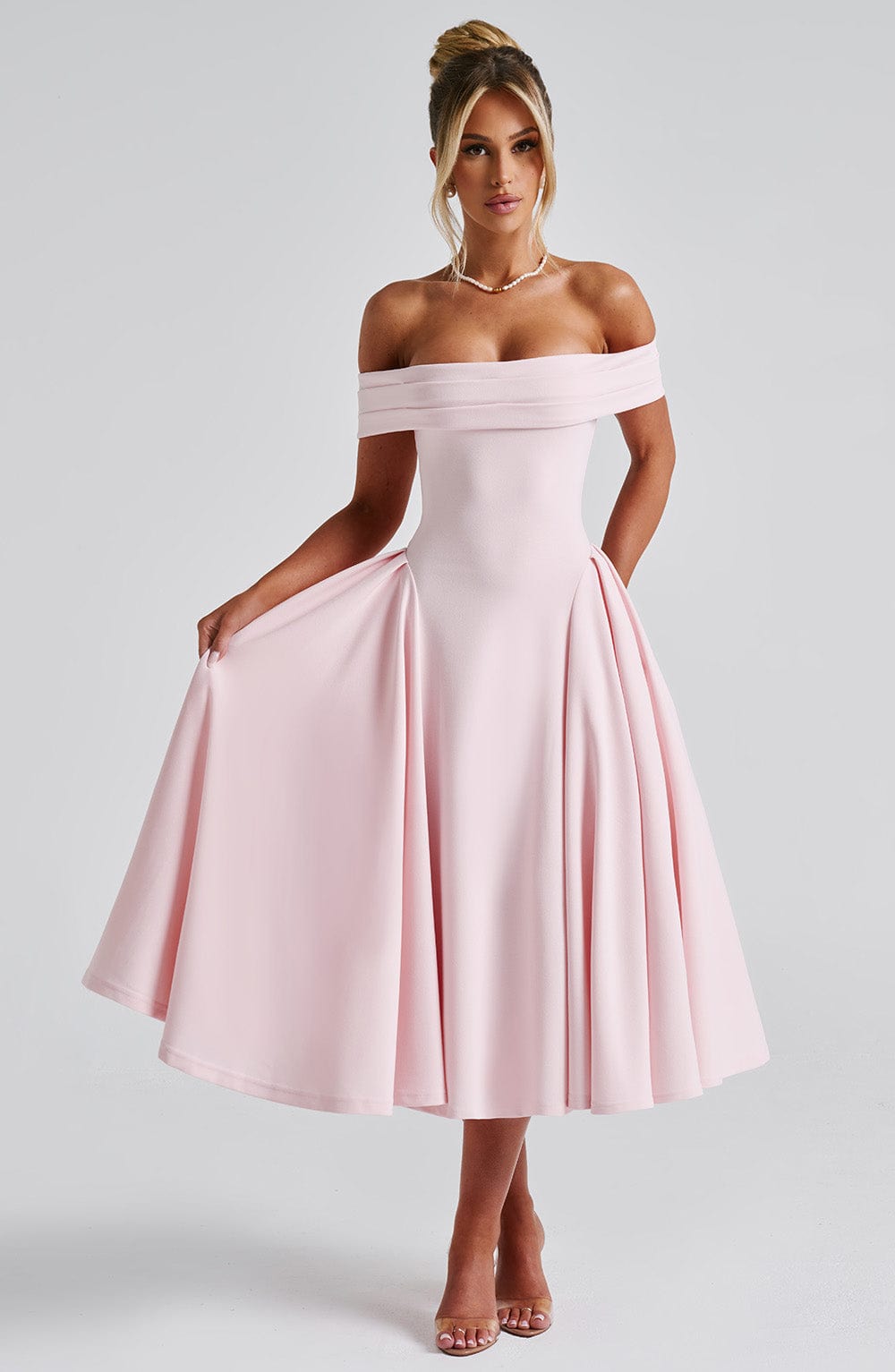 Vestido Midi Rosa Bardot Tul Marisa