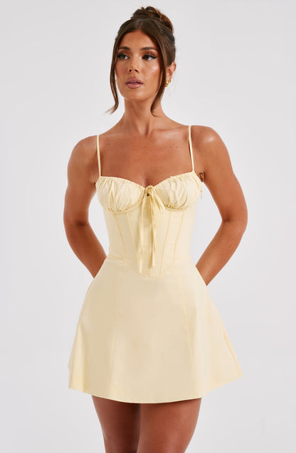Vestido Mini Amarillo Algodón Corsé Carmen