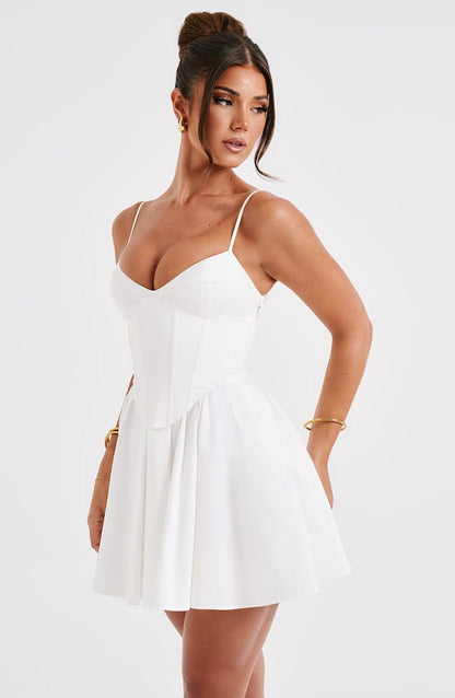 Vestido Mini Marfil Espalda Corsé Ana