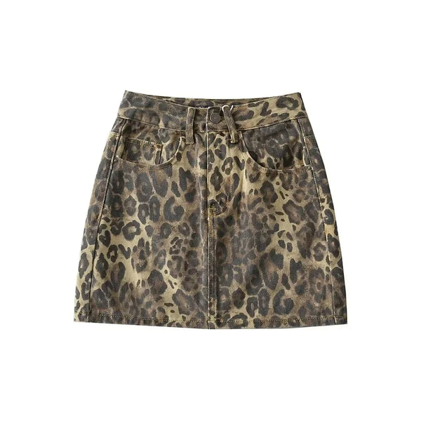 Animal Print Jeans Mini Skirt