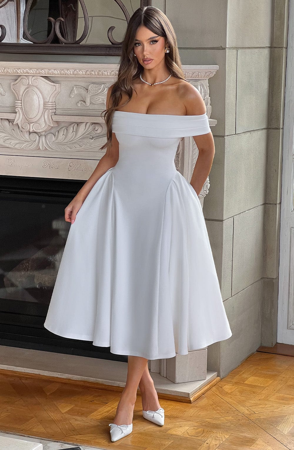 Vestido Midi Blanco Bardot Tul Marisa
