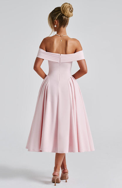 Vestido Midi Rosa Bardot Tul Marisa